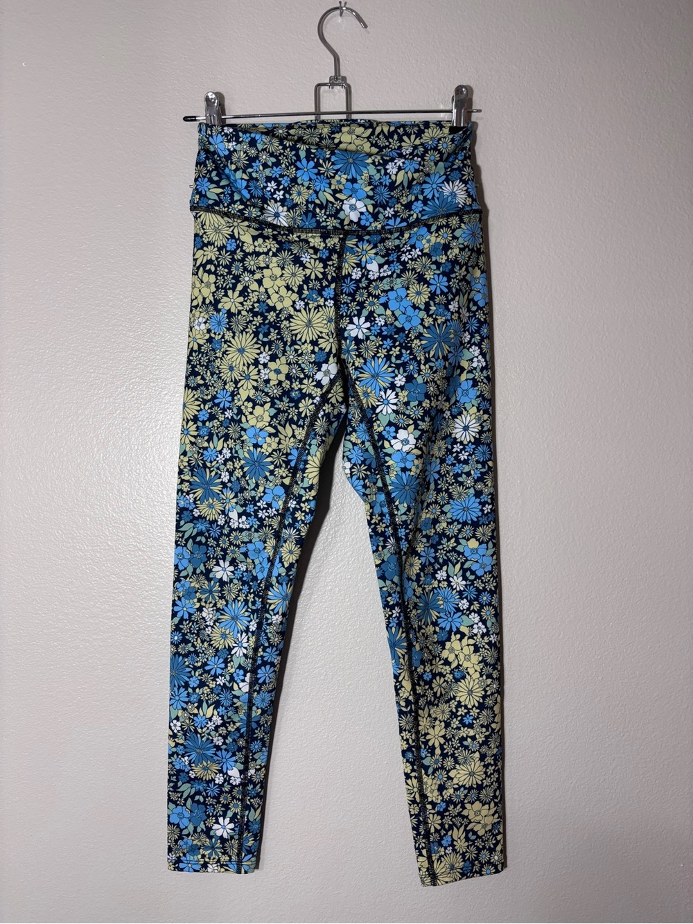 FP Movement by Free People Blue & Yellow Floral Fold-Over Waist Leggings